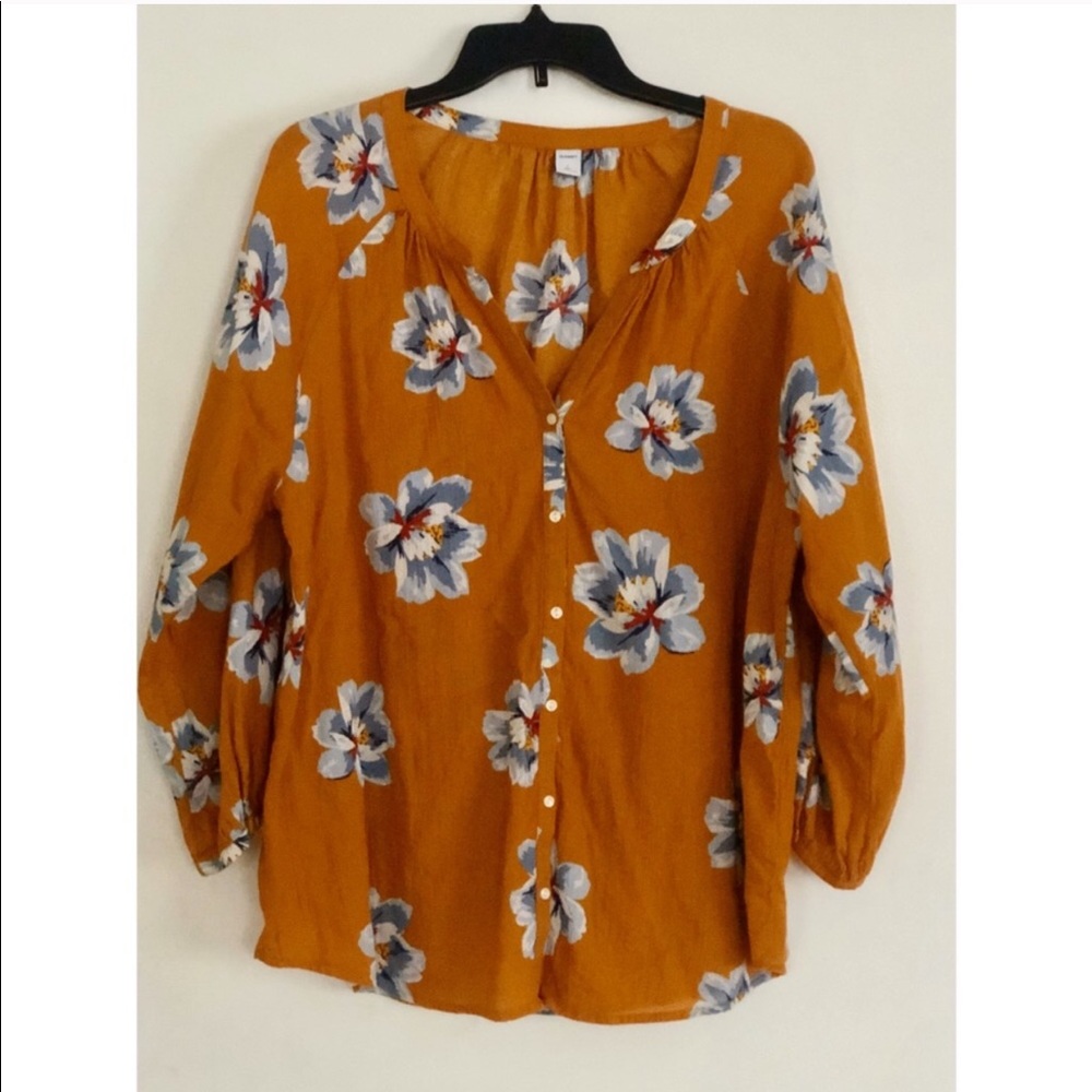 Old Navy Mustard Yellow Floral Top